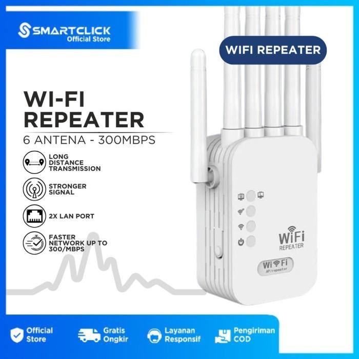 Wifi Repeater Wireless Extender Range 6 Antena 300 Mbps LAN Port Penguat Signal