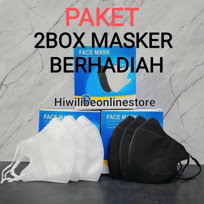 New JS 2 BOX 100 pcs DB FM PAKET usaha MASKER DUCKBILL FM hitam / putih ADA HADIAH masker duckbill
