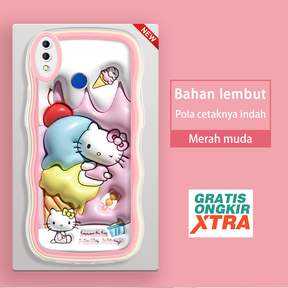 Casing HP Realme 2 3 pro C2 C2S C61 C63 C65 C67 12LITE C75 A1K  Pola hello kitty Es krim 3D  Soft Ca