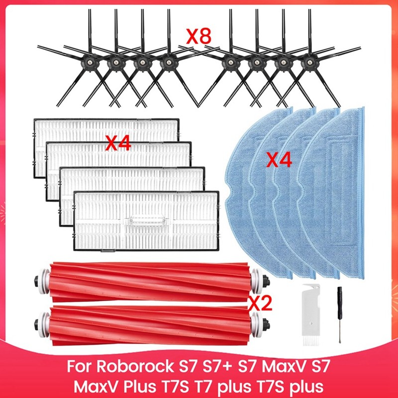 For Roborock S7 S7+ S7 V, S7 V Plus T7S T7 Plus T7S Plus Robot Accessories Kit Brush Filter Mo