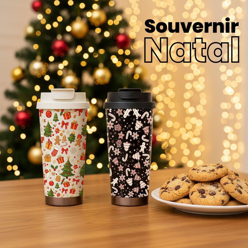 Botol Minum Stainless Steel 304 500ml dengan Desain Natal Merah yang Ceria - Dihiasi Ikon Kue Jahe, 