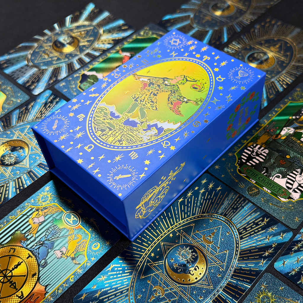 Blue Star Tarot Cards Deck Set for Beginners-Golden Foil Tarot Deck with Guidebook, Waterproof-Great