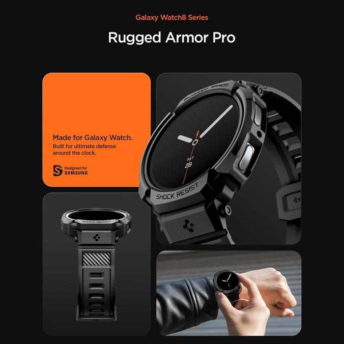 STRAP CASE FOR SAMSUNG GALAXY WATCH 8 46MM 44MM 40MM SPIGEN RUGGED ARMOR PRO BLACK RUBBER SILICONE