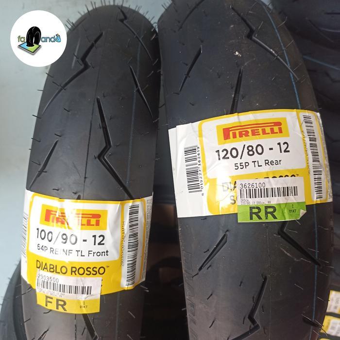 Pirelli Paket Ban Motor Diablo Rosso Scooter SC Ukuran 100/90 R 12 & 120/80-12 untuk Scoopy Yamaha