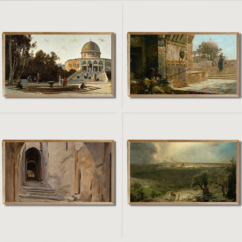 Vintage Journey to Palestine Living Landscape Islamic Architecture Historical Poster Canvas Painting