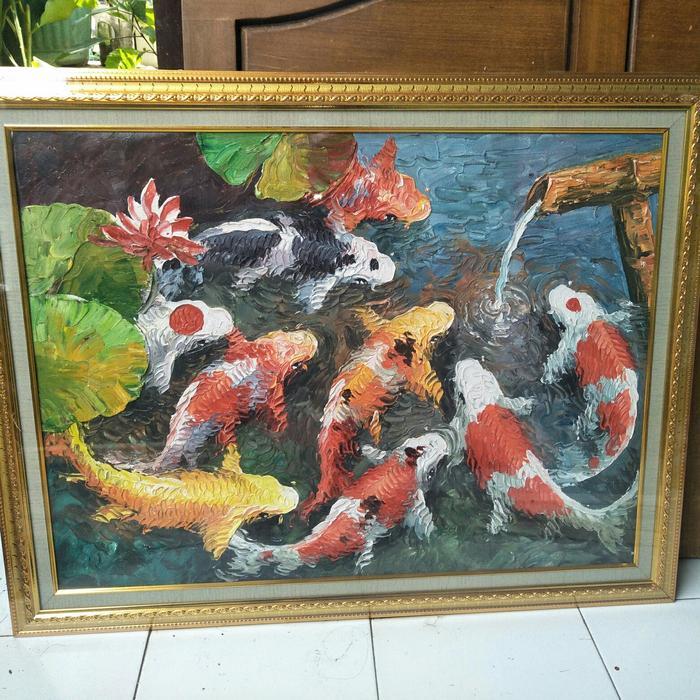 Lukisan ikan koi Timbul Bingkai Fengsui lukisan tangan frame