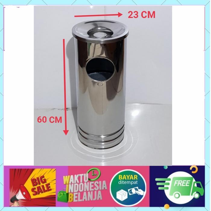 Tempat Sampah Asbak Stainless Besar / Tong Sampah Stainless 60 Cm Original