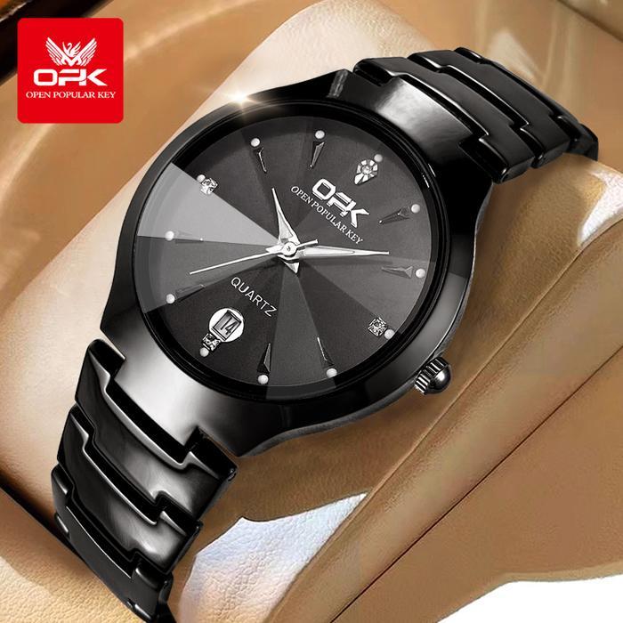 OPK Jam Tangan Pria Original Cowok Analog Anti Air Bisnis Kuarsa Jam Tahan Air Arloji Hitam Kaca