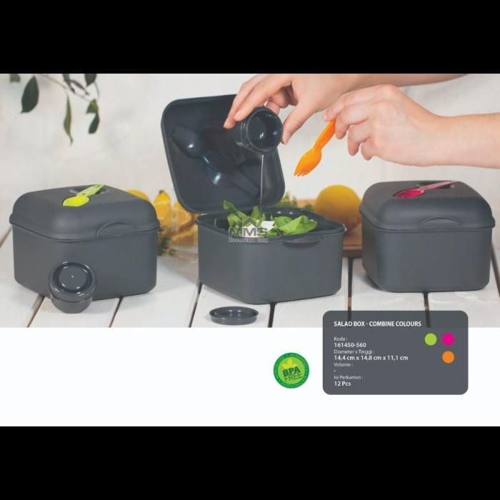 Lunch Box Segi Hitam Kecil Tutup + Garpu Salad Box Plastik Kuat Murah Tebal Tahan Panas Food Grade P