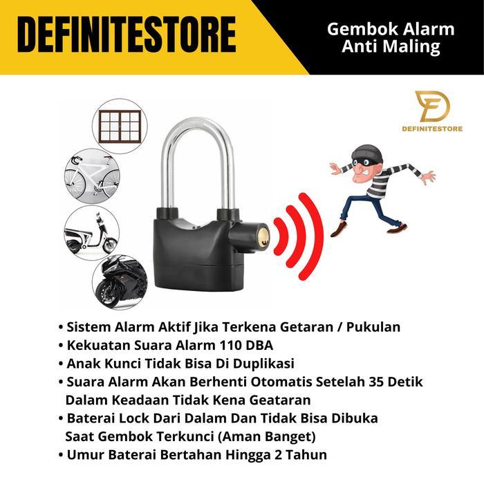 b8lv- Gembok Alarm Anti Maling Gembok Pintu Pagar Gembok Motor Cakram Sepeda Motor