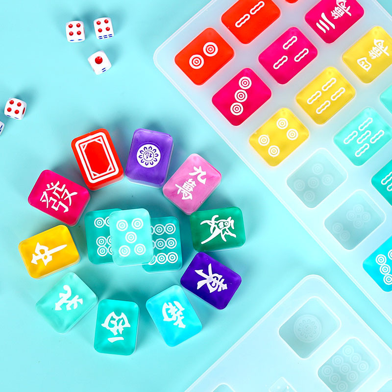 DIY Crystal Epoxy Resin Mahjong Silicone Mold Chocolate Cake Baking Fondant Mould Mahjong Keychain