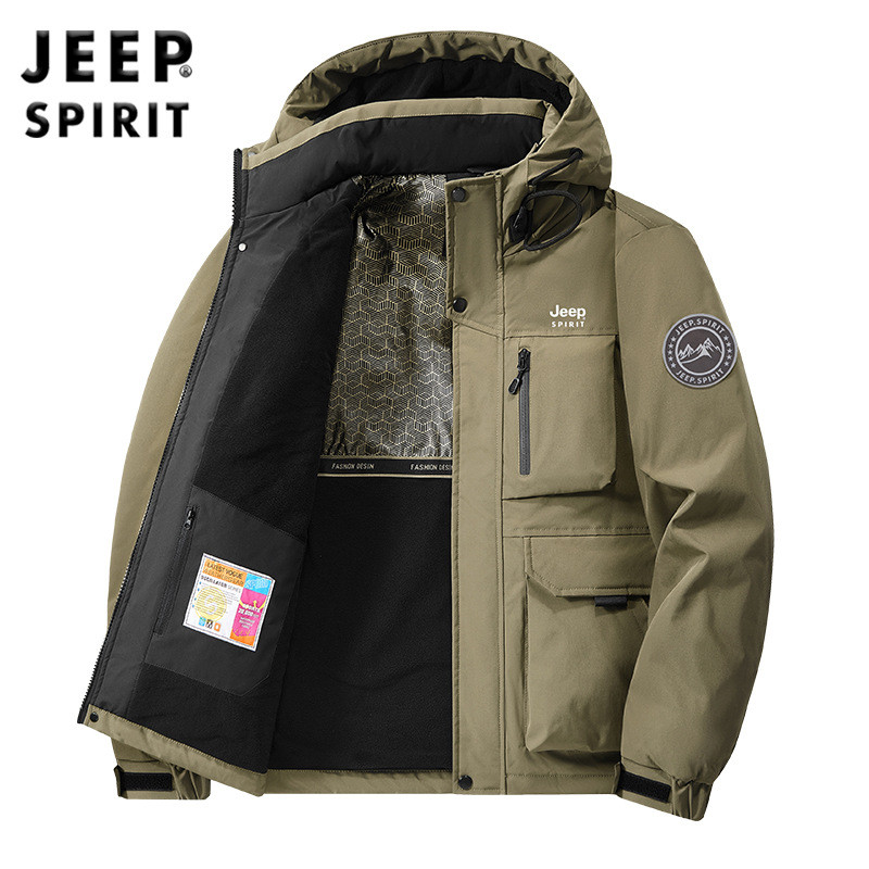 Jeep Spirit Jacket Men's Autumn and Winter Hooded Outdoor Casual Fashion Workwear Warm Coat Clothes