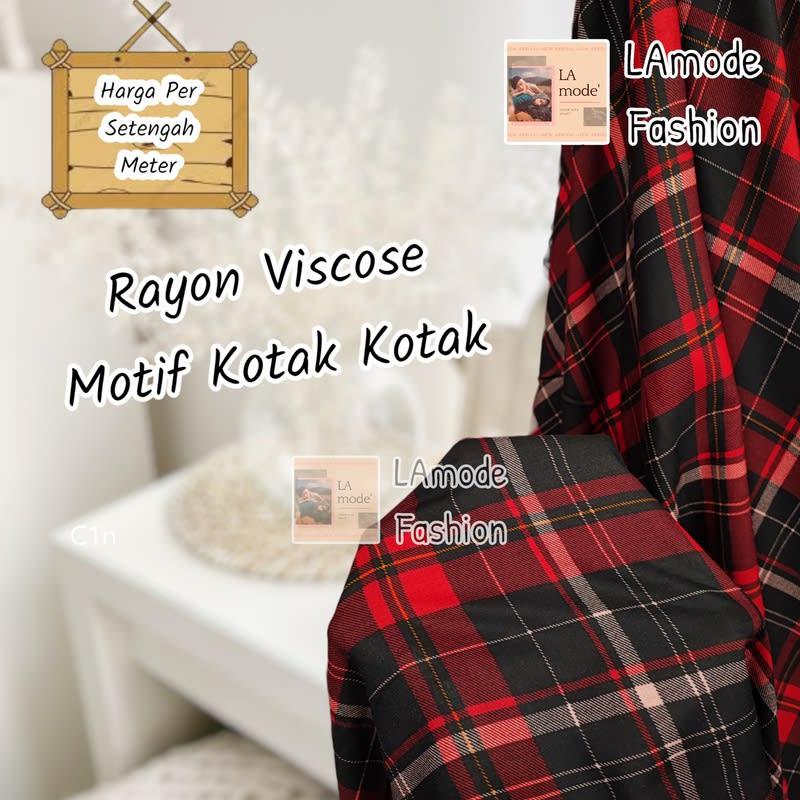 Kain Rayon Viscose Motif Kotak-Kotak