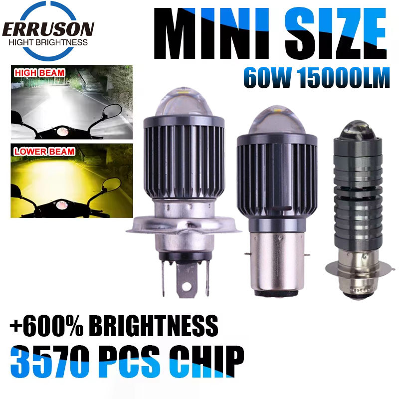 Erruson 60W 15000LM 1pc Motorcycle H4 Headlight LED Light P15D BA20D Bulbs White Yellow Fog Lamp 12V