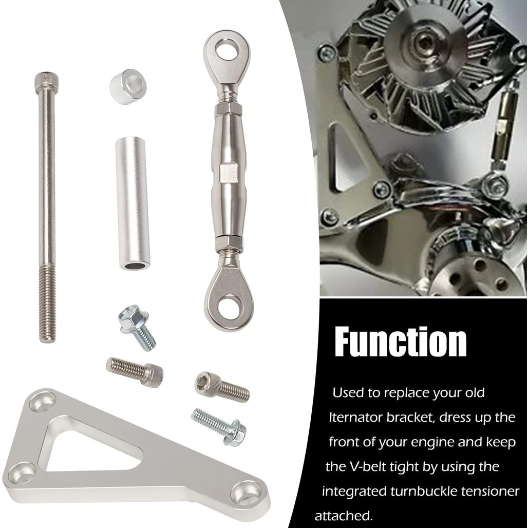 Polished Aluminum Alternator Bracket Kit For Chevy Sbc 350 327 Eight Cylinder Long Water Pump Lwp