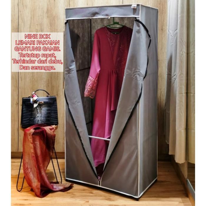 New Nine Box Lemari Furniture Pakaian Penyimpanan Gantung Gamis Khimar dengan pipa Besi dan sarung