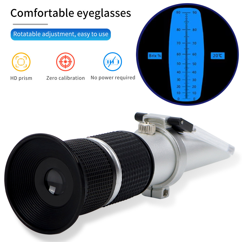 Handheld 0-90% Sugar Refractometer Brix Refratometro For Food Content Fruit Juice Liquids Atc