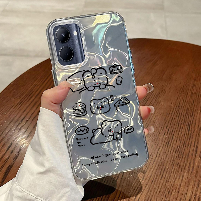 Casing Hp Untuk Realme C33 Case Gambar garis sederhana kucing Laser Watery Lovely Kesing Kasing Cesi