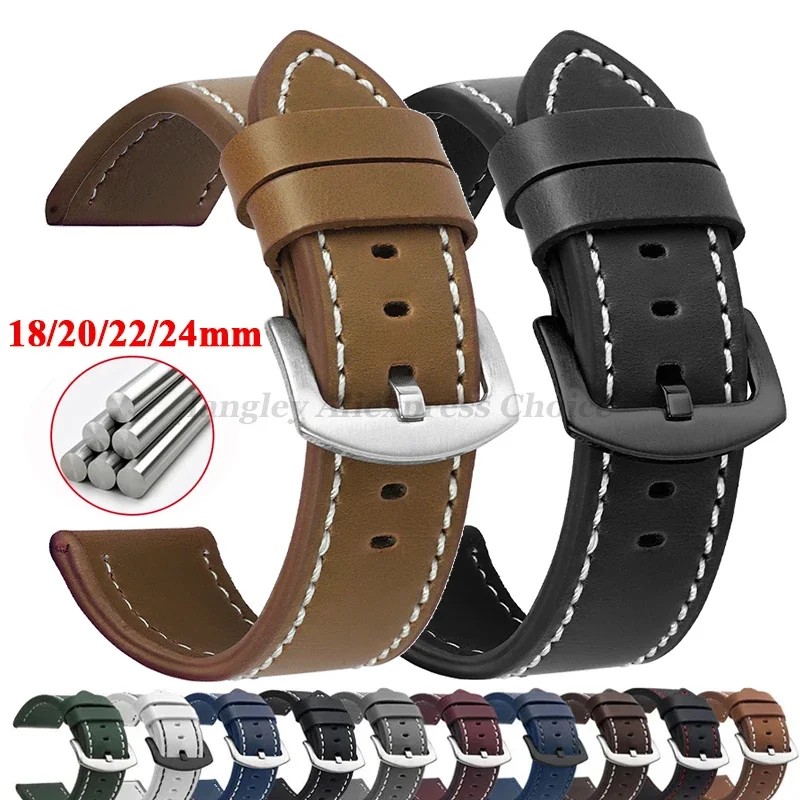 Watch Band Strap Vintage Leather Watchband For Seiko Stainless Steel Buckle Men Women Sport