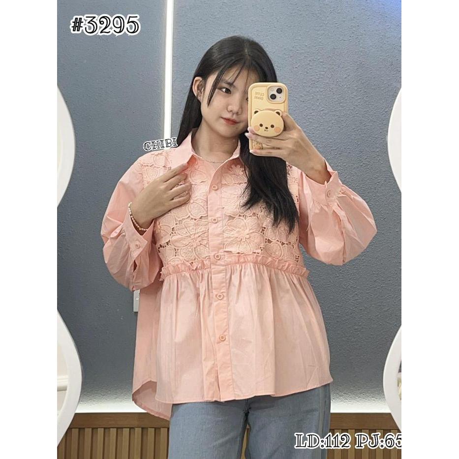 Kemeja Import Kombi Renda Premiumkemeja Panjang Atasan Wanita Dewasa Casual Shakila Baju Katun Cewek