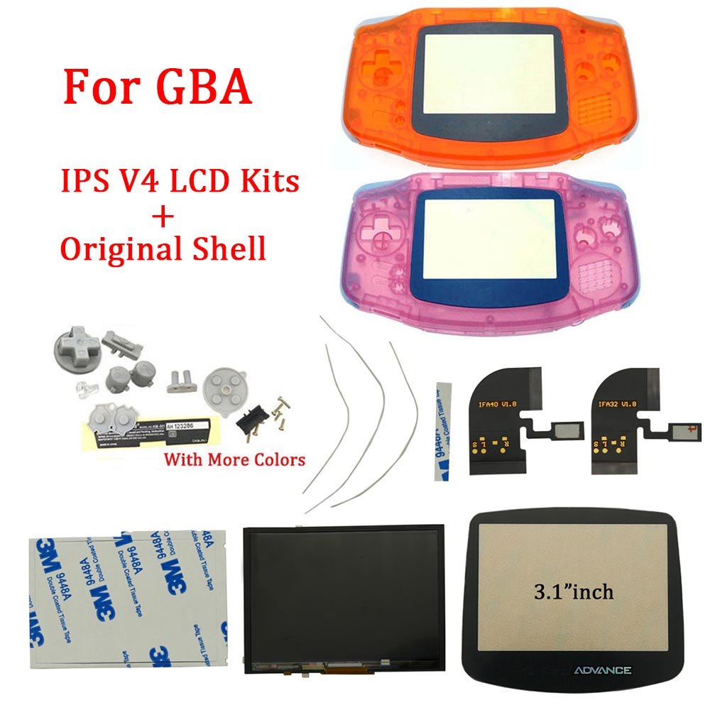 IPS V4 Backlight LCD Screen Mod Drop In For GameBoy Advance GBA Games Console Case Replacement With