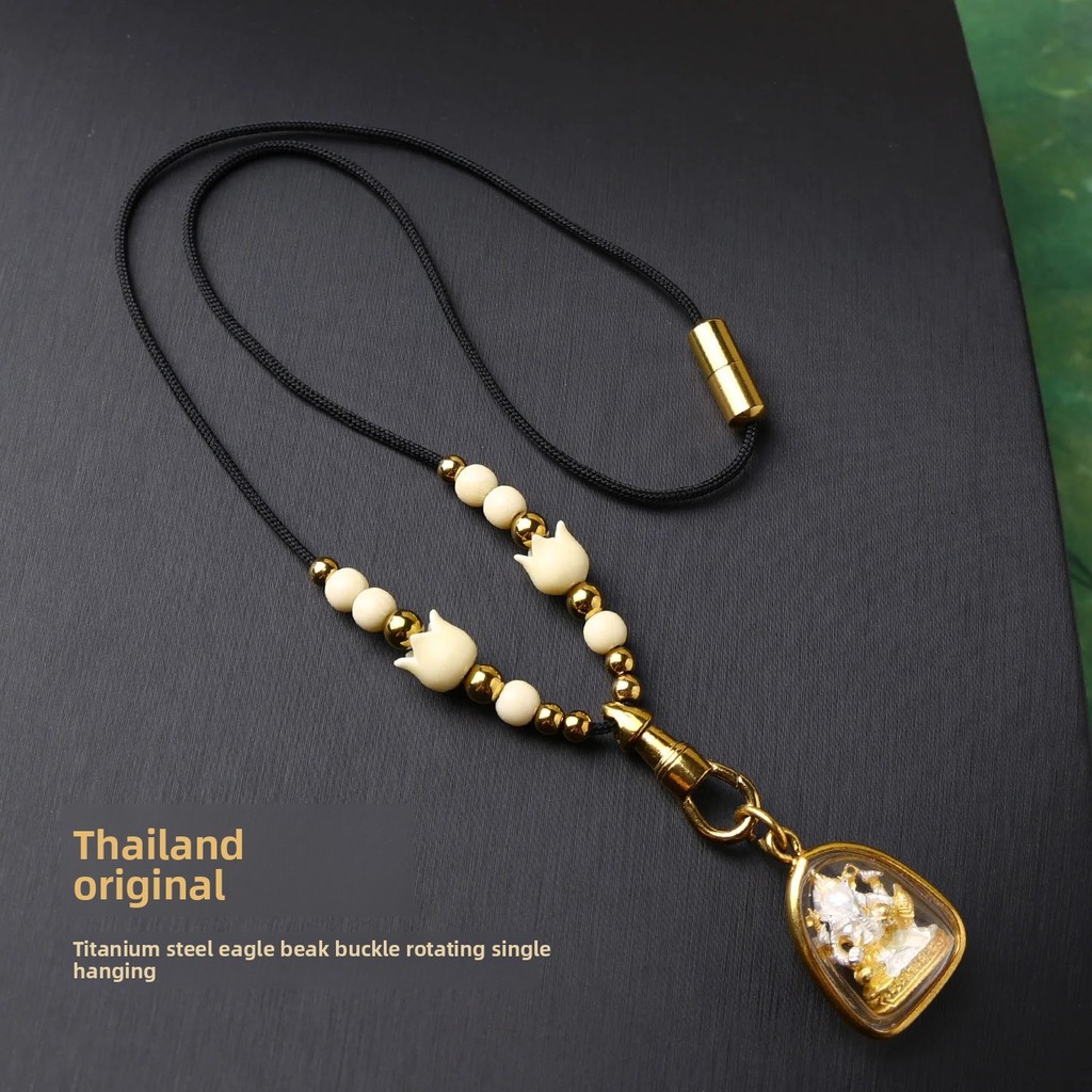 Original Thai Buddha Amulet Necklace Rope Single Bone Imitation Bull Bone Pendant Cord Rotating