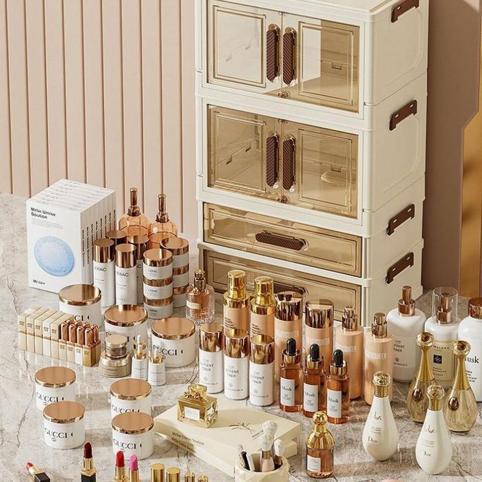 LEMARI KOSMETIK LIPAT LEMARI KOSMETIK DENGAN LACI KOTAK PENYIMPANAN KOSMETIK KAPASITAS BESAR ANTI