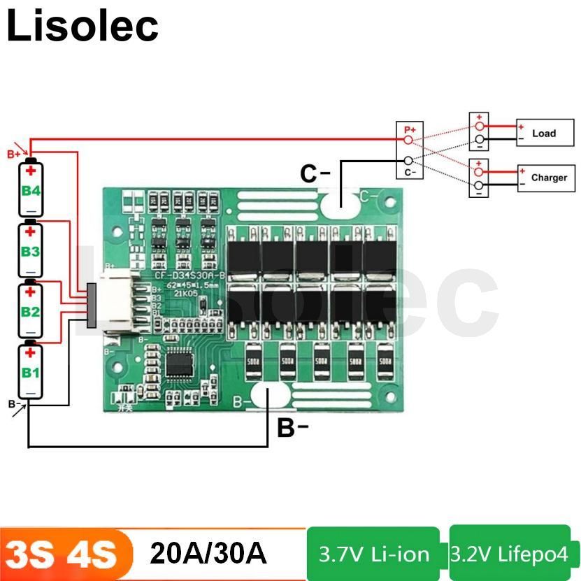 Lifepo4 4S and Li-ion 3S 4S Balanced BMS 12V 18650 32650 Lithium Cell Pack Charge Discharge Protect 