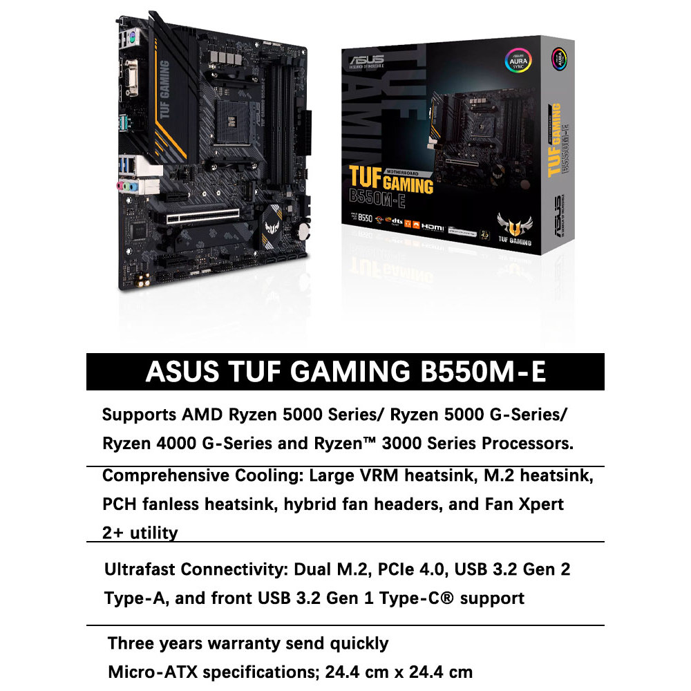 ASUS TUF GAMING B550M-E Micro-ATX B550M AMD B550 DDR4 4800(OC) MHz 128G M.2 SATA 6Gb/s USB 3.2 Deskt