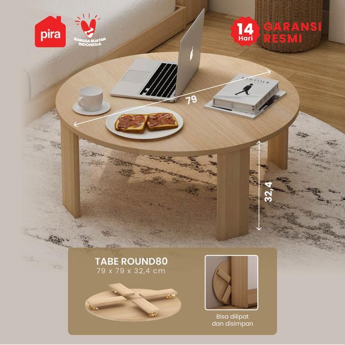 PIRA - TABE ROUND80 Meja Tamu Bulat / Meja Makan Lipat Lesehan / Meja Belajar Lipat Lesehan