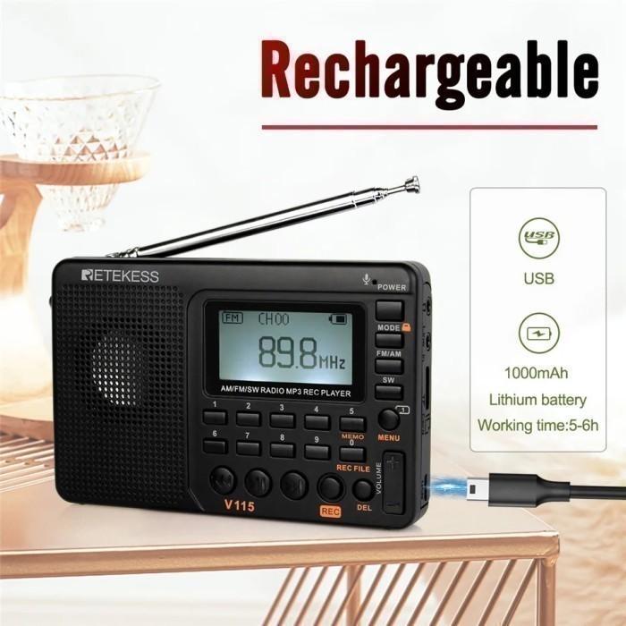 iklk- Retekess V115 - Portable Am Fm Digital Radio With Mp3 Player