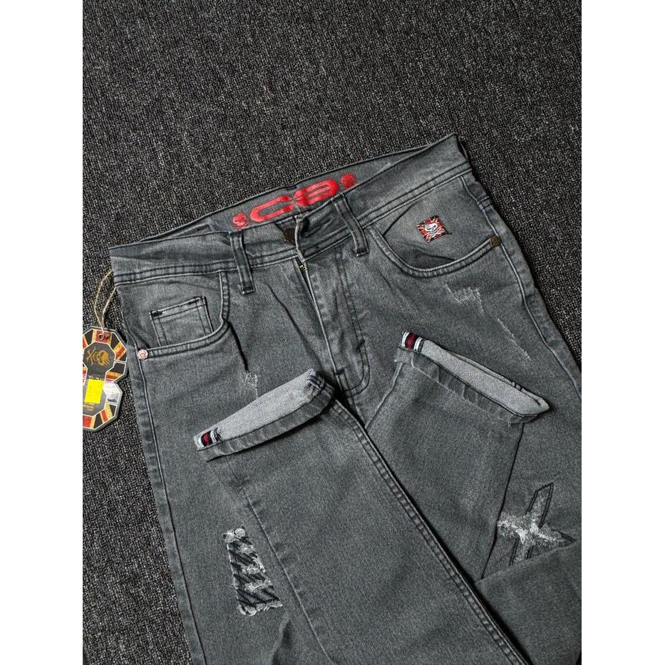 8zg8- Celana Jeans Panjang Pria C-3 Pria Ripped X /Celana Denim Cowok Slimfit Strech Selvet