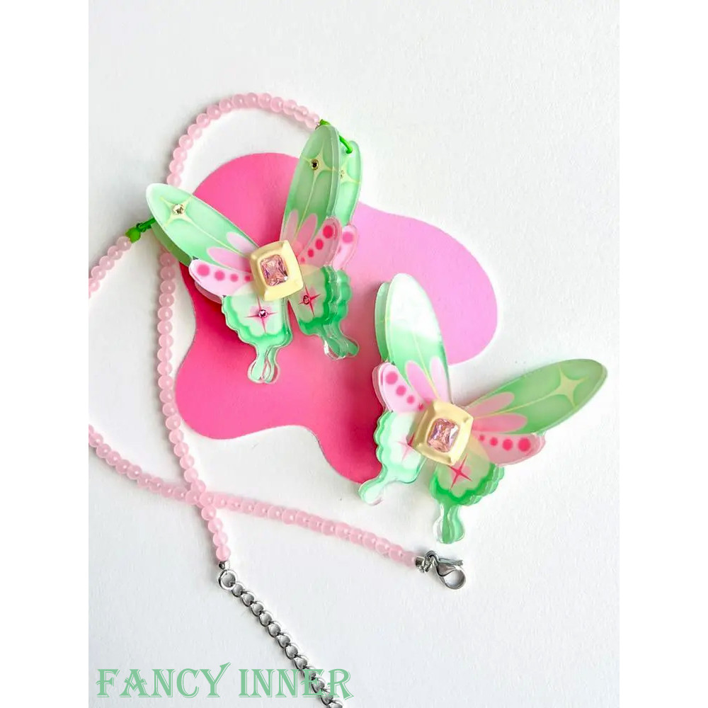 2025 New Necklace Butterfly Pendant Beaded Rhinestone Cute Colorful INS Trendy Y2K Neck Accessories