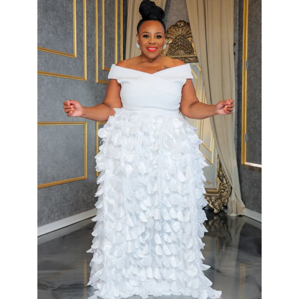 XL-5XL Plus Size Elegant Maxi Dress 2024 Autumn Women Bohemian Dress Casual Short Sleeve Robe Off