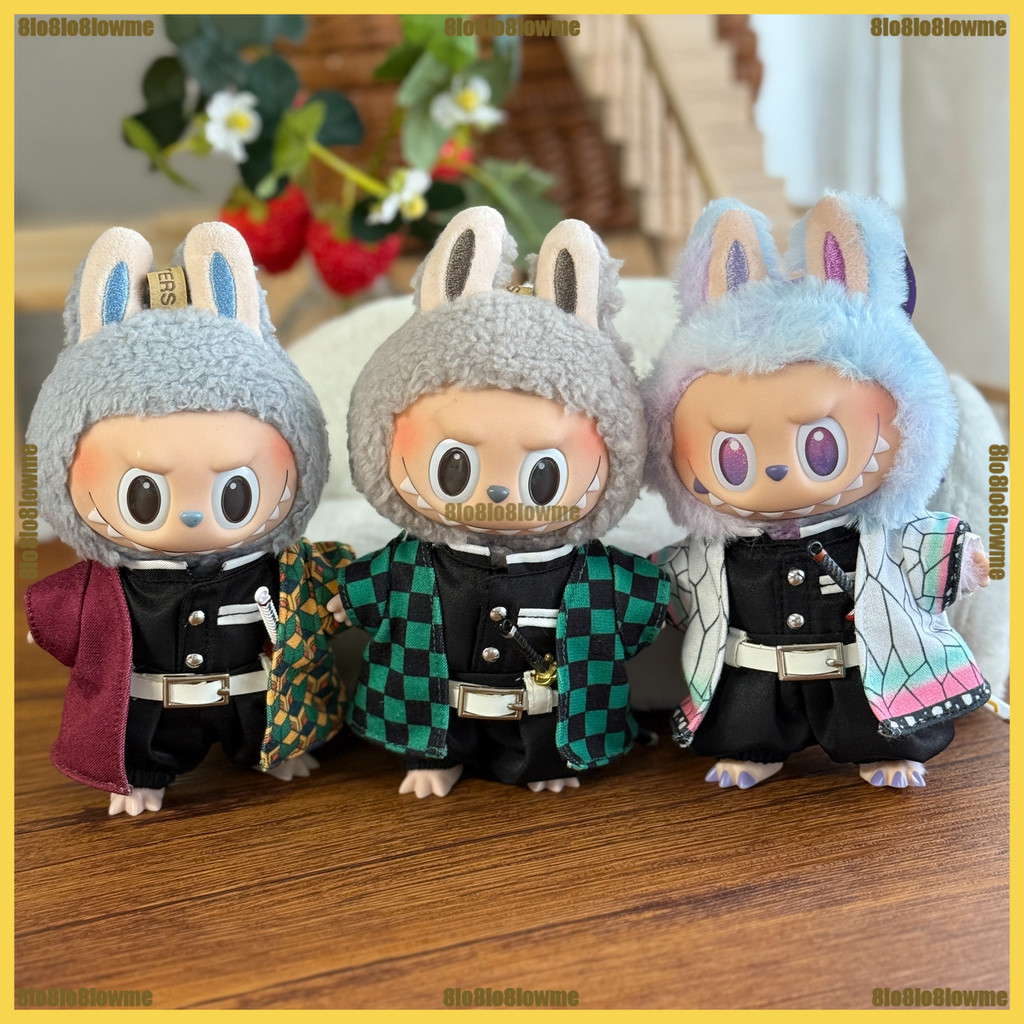 Shinobu Giyuu Labubu Clothes Cartoon Tanjirou Zenitsu Inosuke Outfit with Sun Wheel Knife Mini Plush