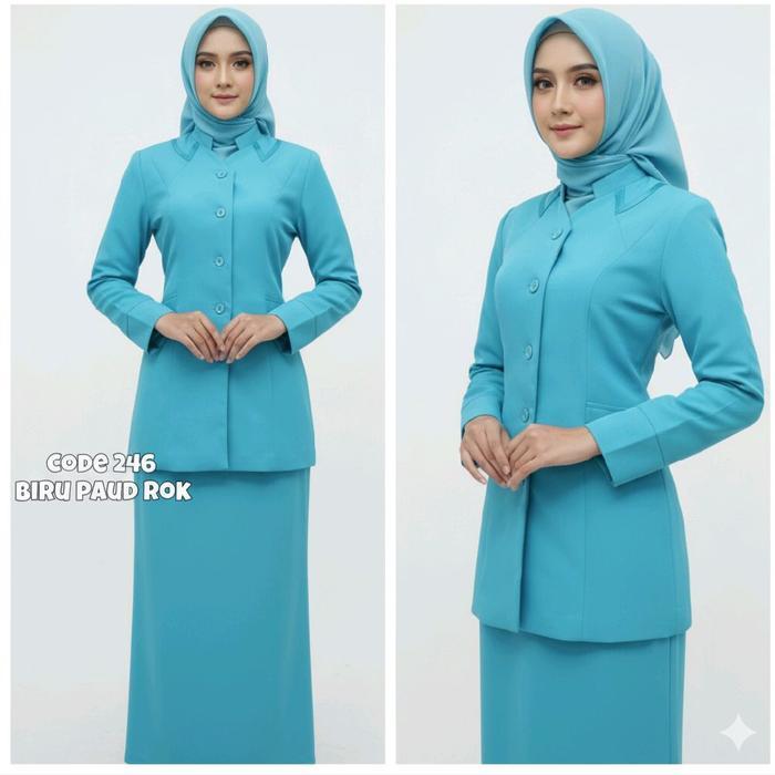 Seragam Biru Himpaudi TK Stelan Rok dan Celana- Blazer Biru Paud-Baju Dinas Guru TK, PAUD-Stelan