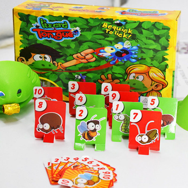 Chameleon Lizard Mask Wagging Tongue Lick Cards Board Games for Children Family Party Toys Antistres
