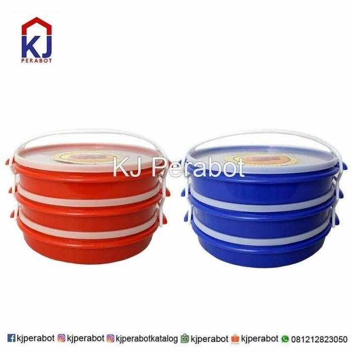 Harga Per 1 Pcs Rantang Bulat Susun 3 + Ikatan Gagang Biru Merah Hijau Plastik Awet Kuat Tebal Murah