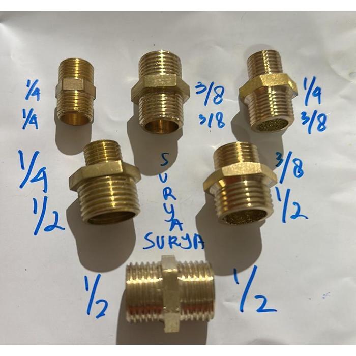 DOUBLE NEPEL KUNINGAN 1/4" x 1/2" x 3/8" DOUBLE NEPEL 1/2" x 1/2" DOUBLE NEPEL 1/4" x 1/4" DOUBLE