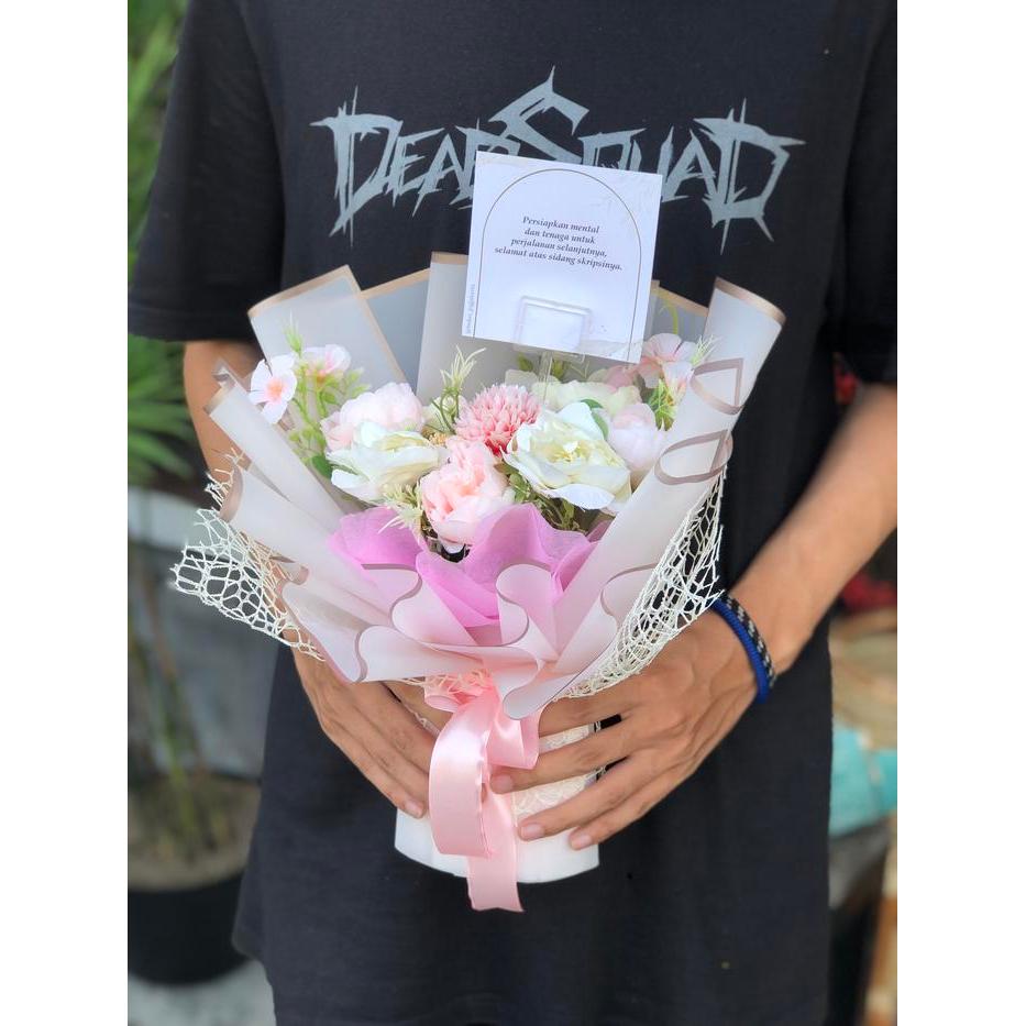 Buket Bunga Artifical Mini Ukuran 25X20Cm Murah - Bouquet Bunga Palsu Free Kartu Ucapan Original