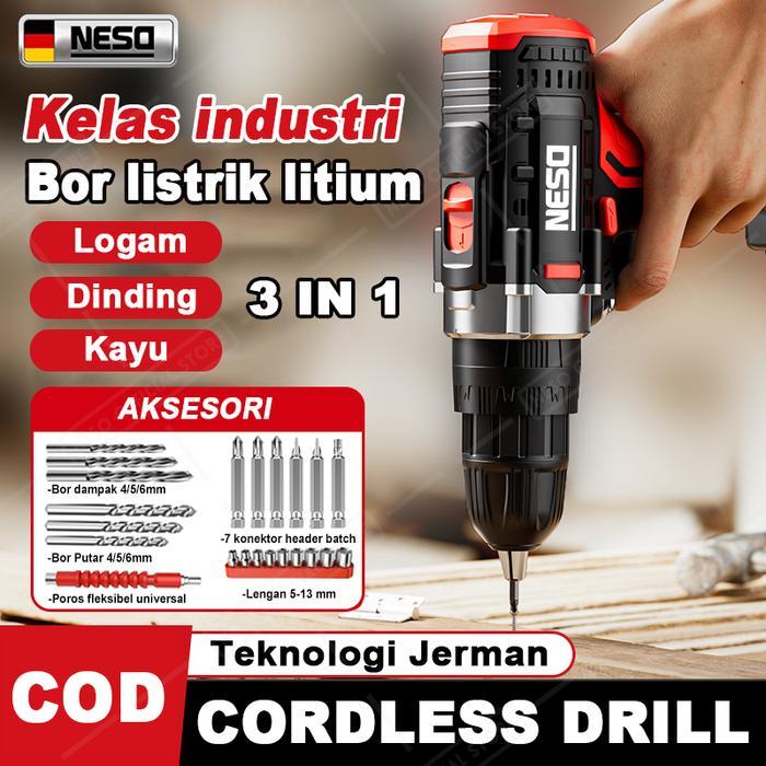 Terlaris - NESO 3in1 Mesin Bor Listrik Bor Baterai Bor Listrik Bor Tanpa kabel Mesin Cordless