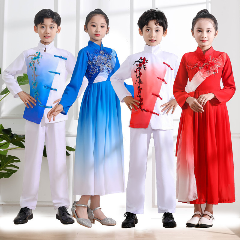Baju Anak Kostum Tari Bahan Sifon Poliester Gaya China Setelan Pria Wanita Ukuran 120-190cm |EB1ND3A