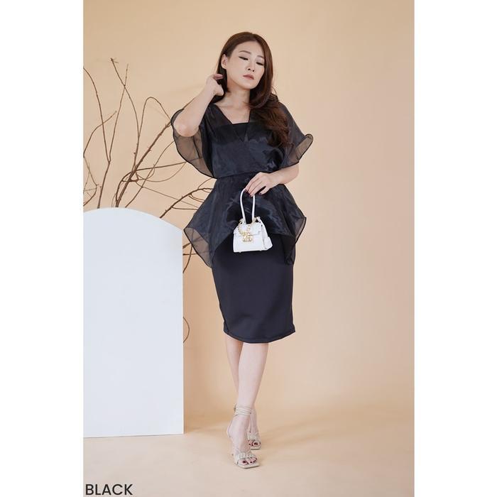 [Voucher] Gum Organza Dress Casual Party Panjang Scuba Zipper Wanita Pesta Formal Gaun Kondangan