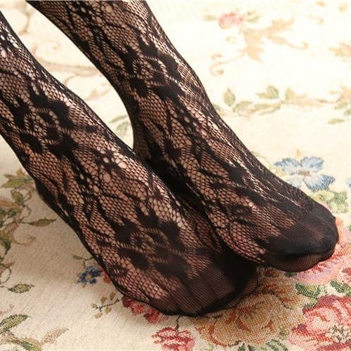 havr- Ph-24 Sexy Flower Stocking Pantyhose Motif Bunga Renda Hitam Lolita