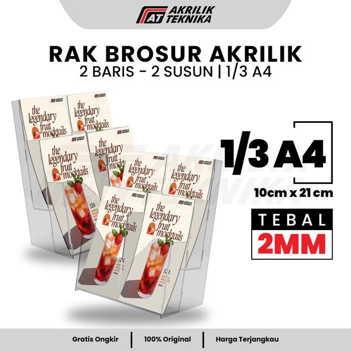 RAK BROSUR AKRILIK 1/3 A4 2 SUSUN TEBAL 2MM DISPLAY BROSUR MEJA