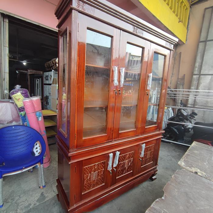 Lemari Buku Serbaguna Nimalis Kayu Jati 3 Pintu