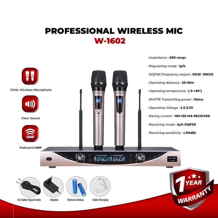 adra- Advance W-1062 Dual Mic Wireless Profesional Microphone + Amplifier Mic Wireless