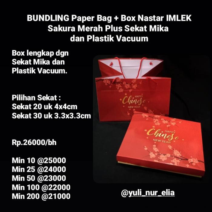 KIRIMCepAt- Bundling Paper Bag + Box Nastar Imlek Sakura Merah Plus Sekat Mika