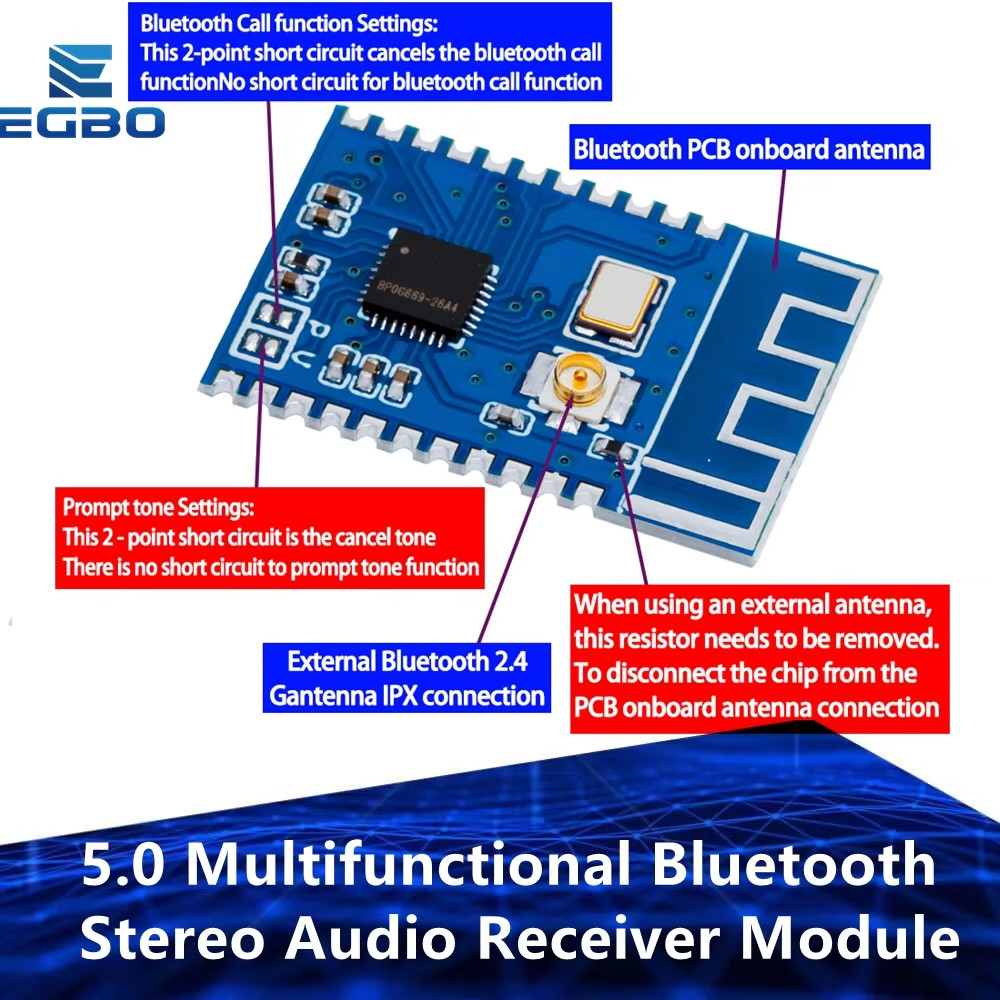 Egbo Multifunctional Bluetooth Stereo Audio Receiver Module Wireless Bluetooth 5.0 Circuit Receiver