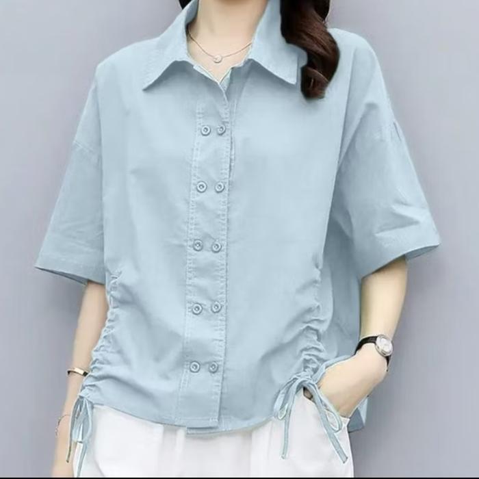 Blouse Baju Atasan Wanita Kerja Style Korea Baju Natal Baju Imlek Merah Model Kancing